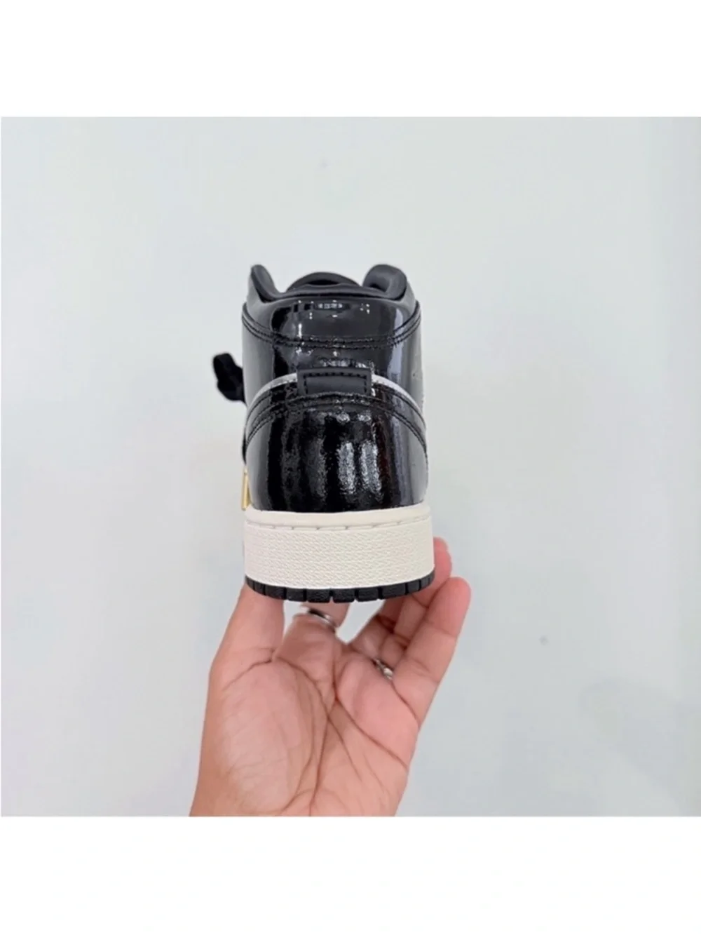 Nike Air Jordan 1 Mid SE Patent Leather Sneaker Black & Metallic Silver 5.5Y/ 7W